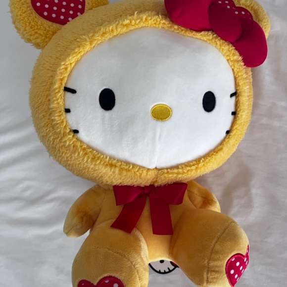 New Sanrio Hello Kitty Yellow Teddy Bear Suit Costume With Hearts 12” Plush - Picture 3 of 3